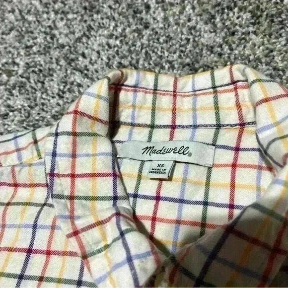 MADEWELL Tie Front Shirt Rainbow Plaid Cotton Long Sleeve Button Down Size XS - Picture 6 of 9